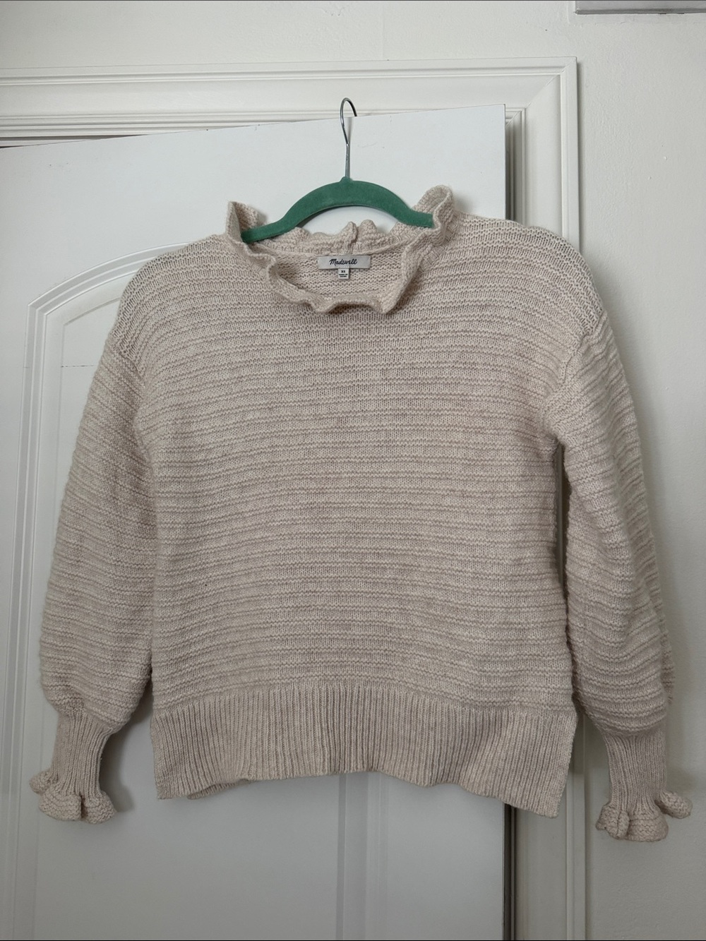 Madewell Cream Ruffle-Trim Ribbed Sweater - Picture 1 of 3